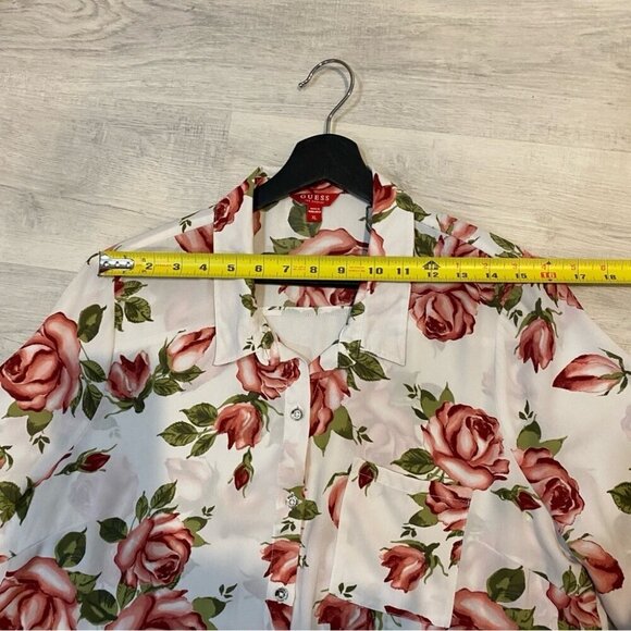 Guess XL Floral Rose Print 3/4 Sleeve Collared Blouse - Picture 10 of 16